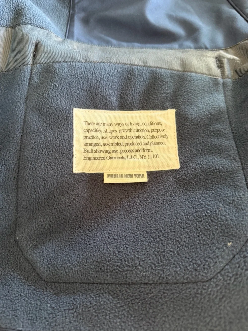 Engineered Garments New York Mens Navy Utility Jacket Fleece Lined Size M USA